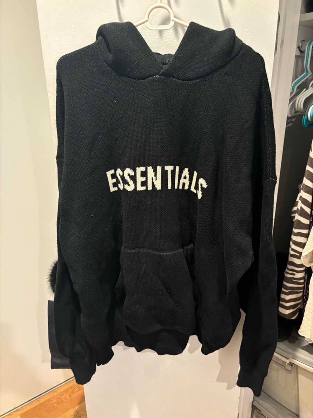 Essentials Black Crew Sweater with White ESSENTIALS Script